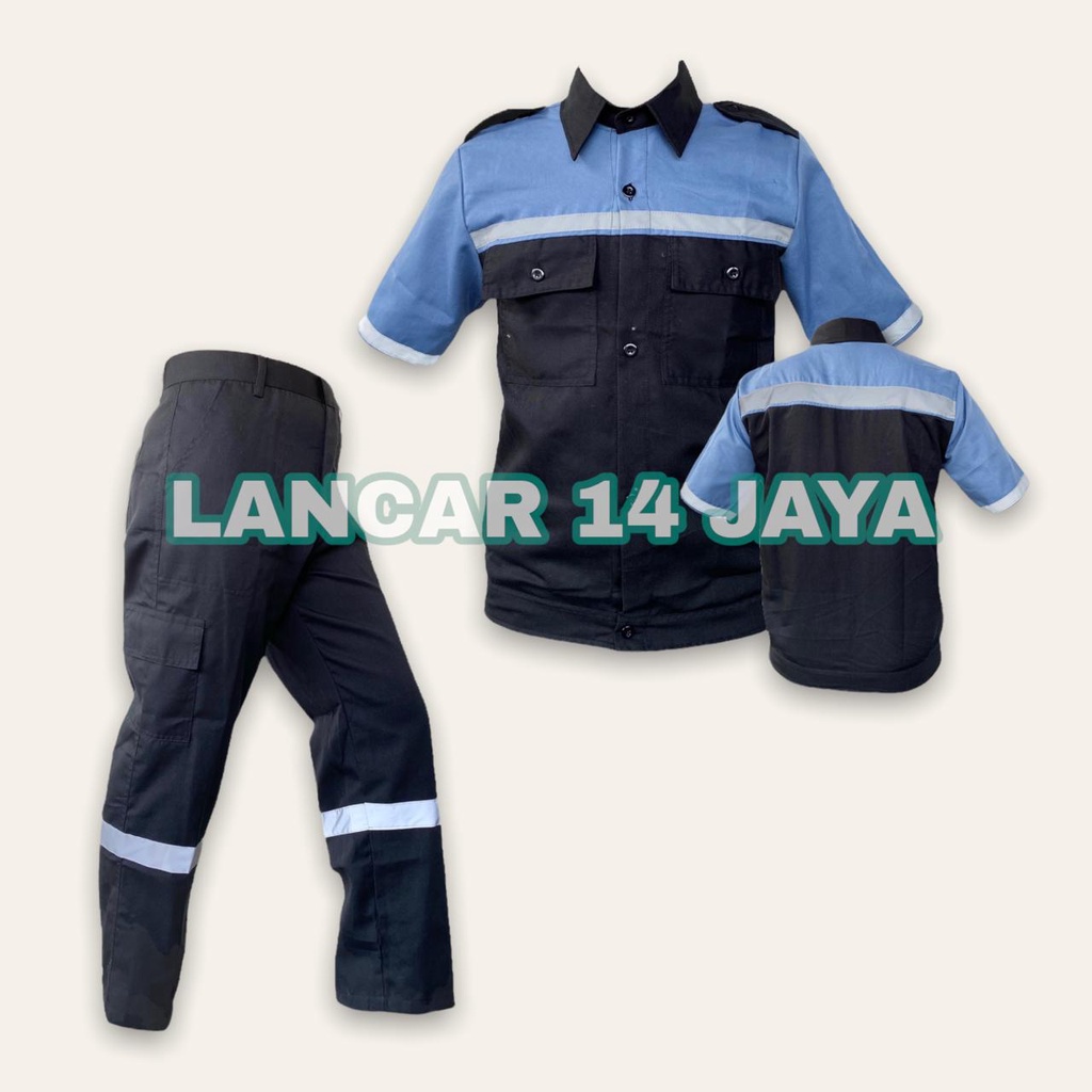 Kemeja Kombinasi / Kemeja Safety Lengan Pendek Kombinasi / Wearpack / Katelpak Safety Skotlet / Atasan Kemeja Kerja / Atasan Katelpak Pendek