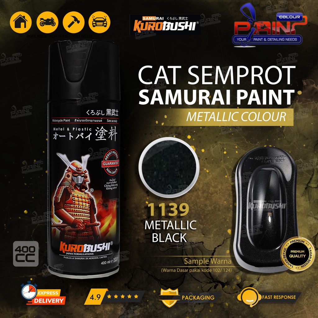 Samurai Paint 1139 Metalic Black Cat Semprot/Pylox Helm/Motor/Gundam