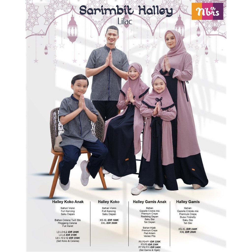 Nibras Halley Sarimbit Warna Lilac dan Navy Bahan Gazelle Crinkle Mix Premium Crepe Seragam lebaran