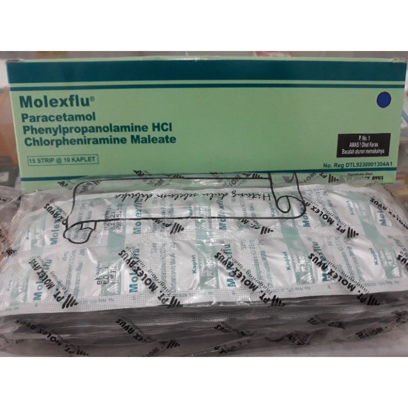 MOLEX FLU / MOLEXFLU dan MOLEXFLU PE (1 Strip isi 10 tablet) - Obat pilek / flu