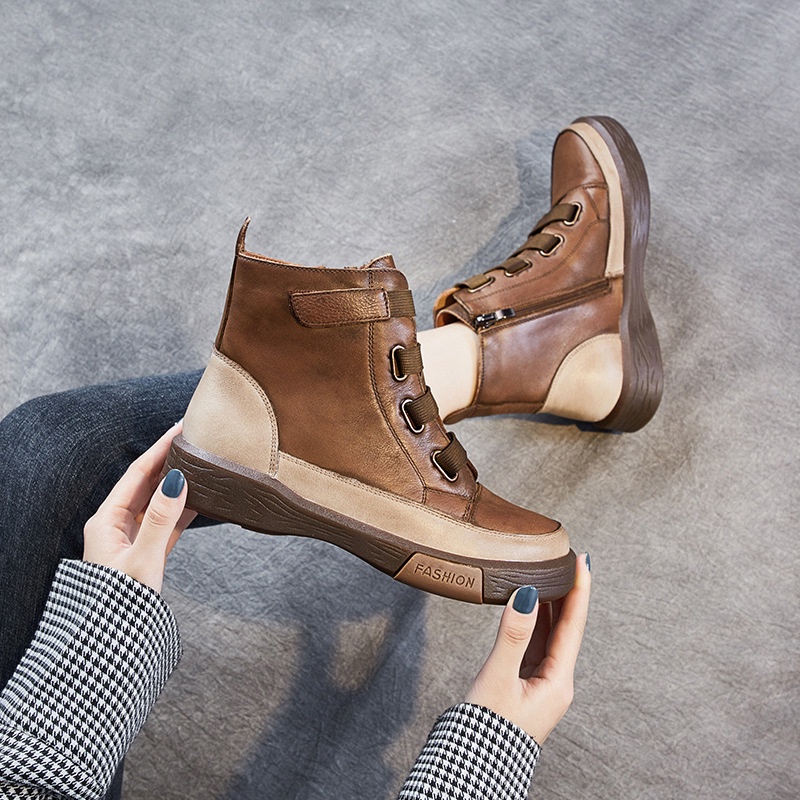 Martin Boot Cewek Wanita Populer rekomendasikan Retro Kulit Asli Boots Wanita   Lembut Bawah Warna  