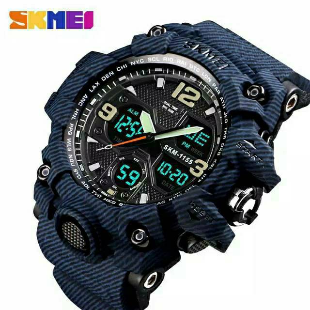 Jam SKMEI 1155b denim army series bergaransi free carton box SKMEI