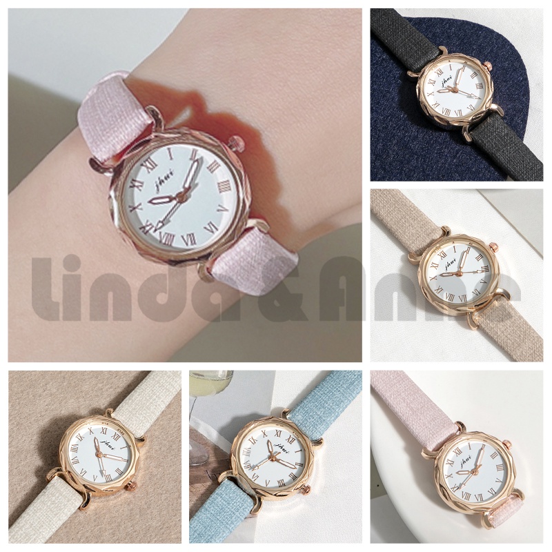 Jam Tangan Romawi Wanita Analog Quartz Dial Bulat Desain Lucu Korean Fashion