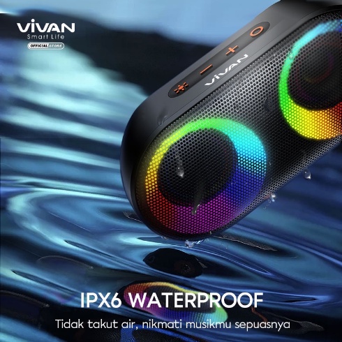 SPEAKER BLUETOOTH VIVAN VS16 WATERPROOF IPX6 RGB LIGHT BLUETOOTH 5.0 SLOT MICRO SD