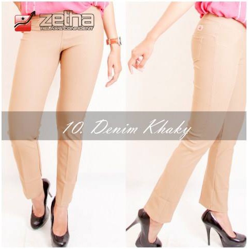 Celana Panjang Wanita Warna Denim Khaky Zetha Celana Kerja Legging Wanita Zetha Celana Olahraga