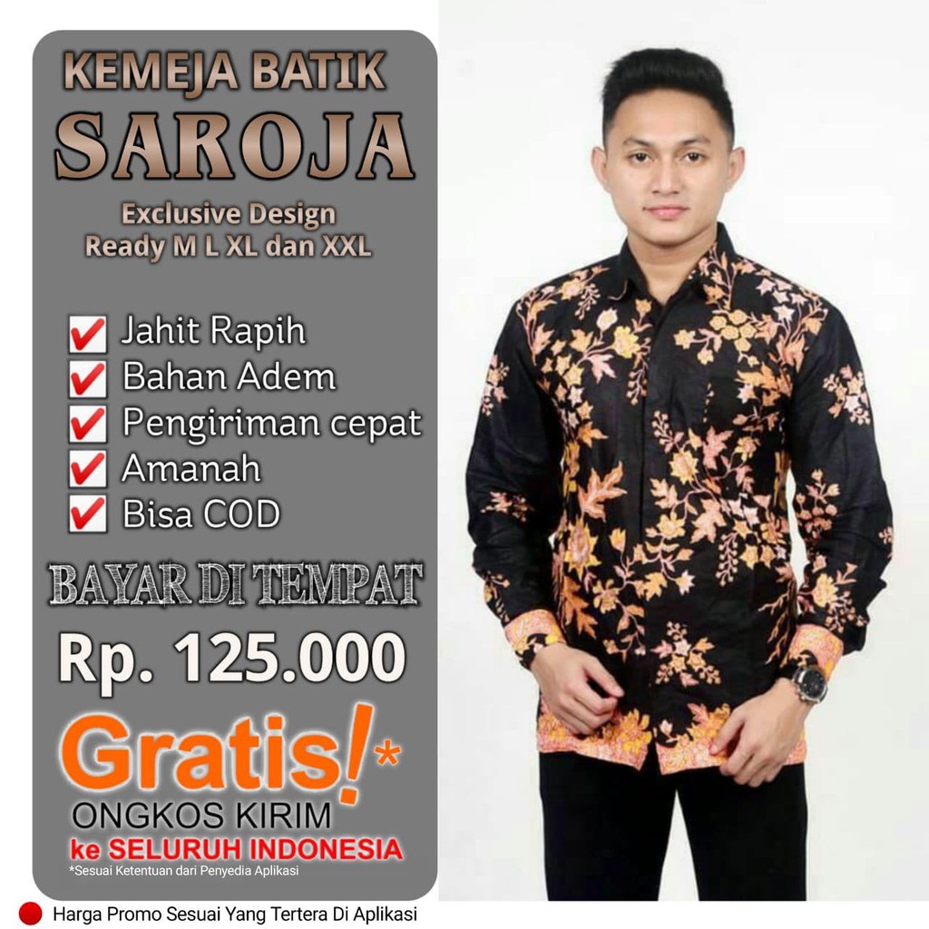 SAROJA BATIK Kemeja Lengan Panjang Kemeja Batik Seragam Kantor Motif Cibulan Orange
