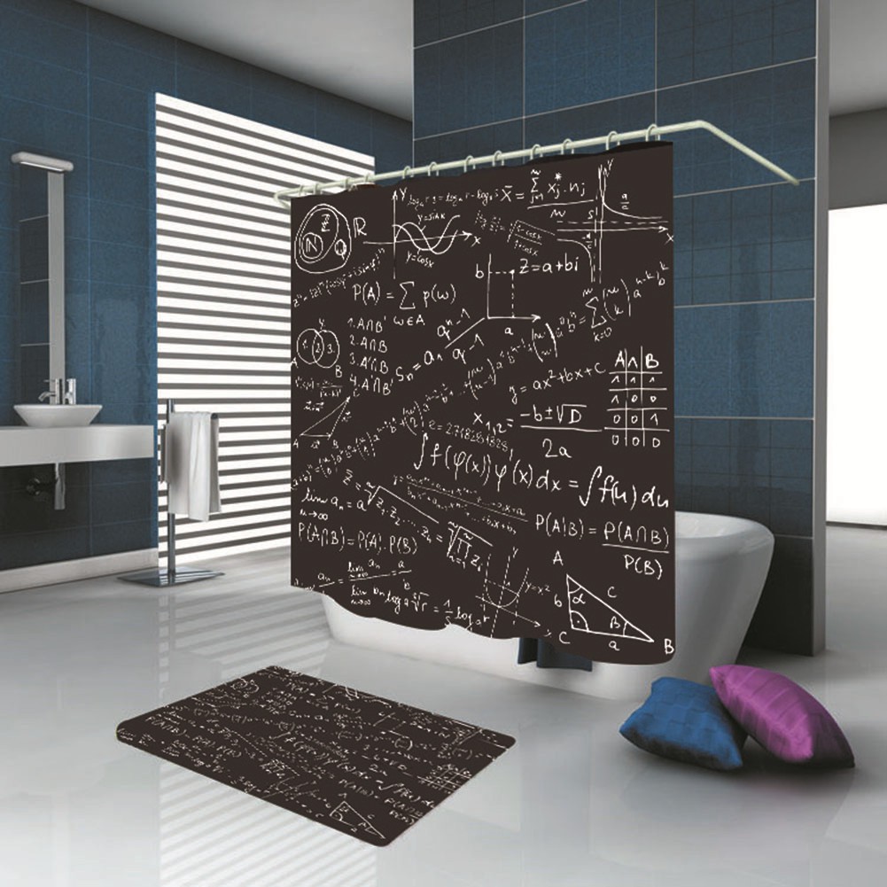 Tirai Shower Kamar Mandi Motif Rumus Matematika Warna Hitam Ukuran