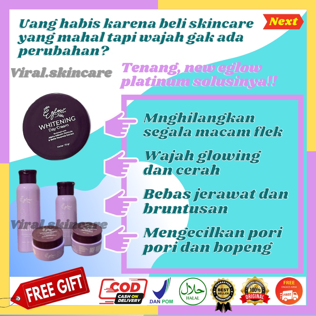Eglow Platinum Bpom Ecer Skincare Perawatan Kecantikan Wajah Wanita Terbaru Murah A19-2