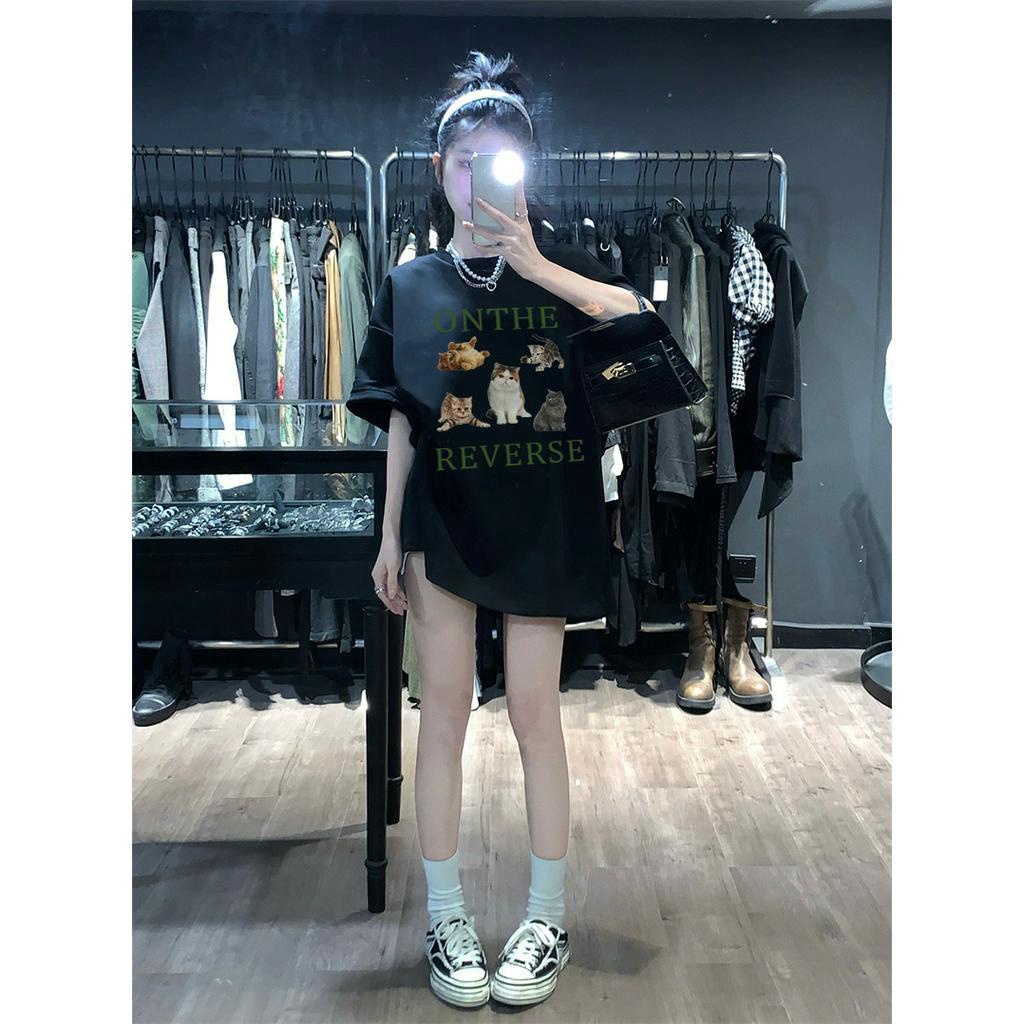 T shirt American Cute Five cats kaos oversize baju korean style wanita ootd