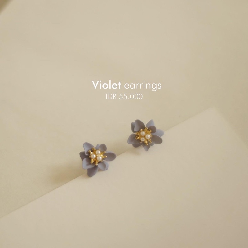 Ark.co - Violet purple flower earrings anting tusuk bunga lilac ungu