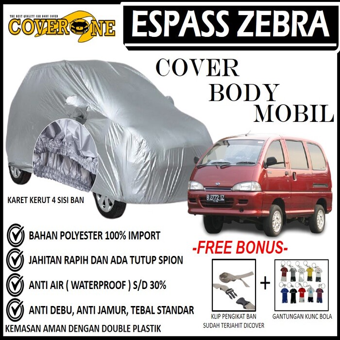 Selimut Sarung Body Cover Mobil Espas Zebra / Mantel Penutup Mobil Espas Zebra / Cover Mobil Outdoor Indoor / Selimut Mobil / Sarung Mobil / Cover Mobil Waterproof Anti Air Free Pengikat Ban