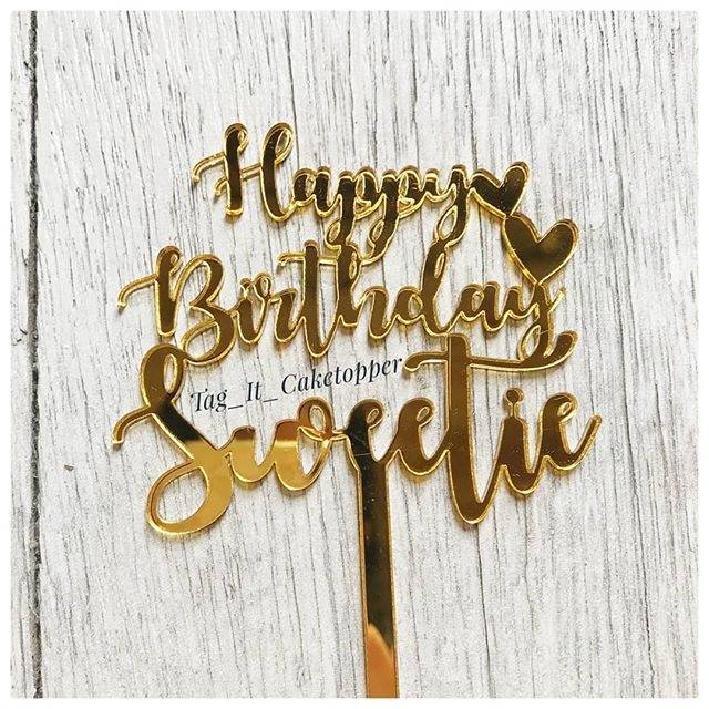 Happy Birthday Custom Cake Topper Gold Mirror Acrylic Akrilik