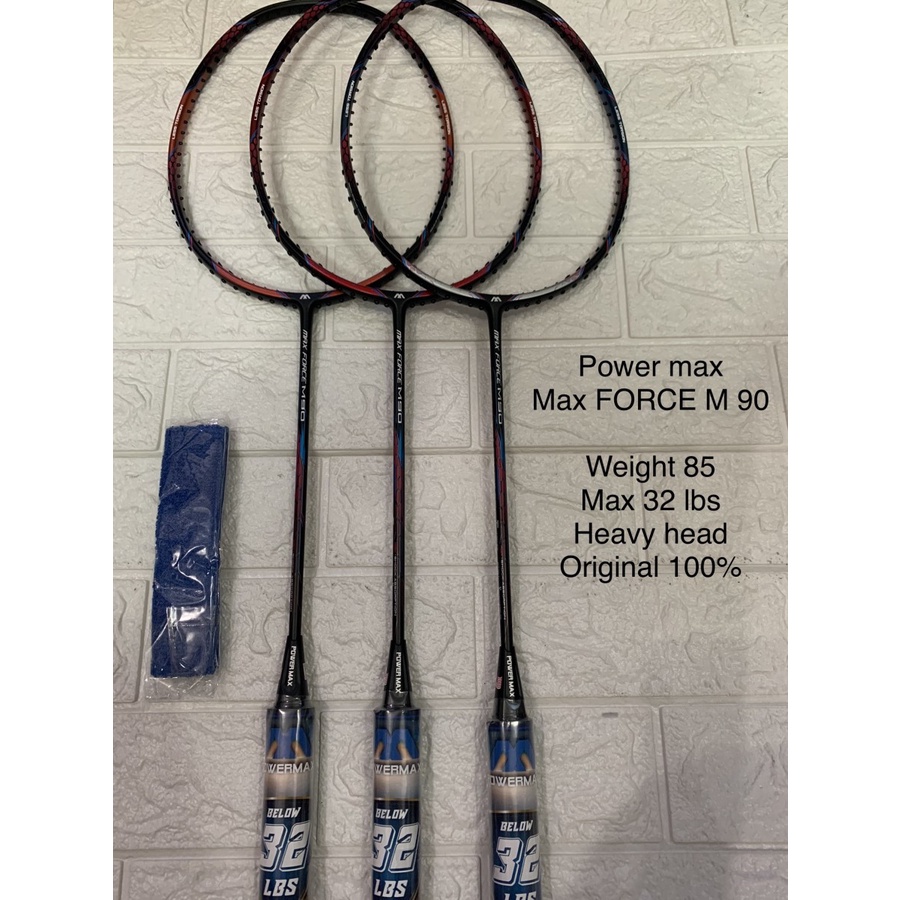 Raket badminton POWER MAX FORCE M 90 + SENAR KUAT 32LBS ORIGINAL