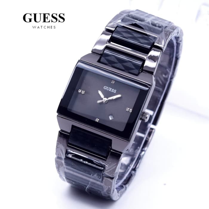 Diskon Jam Tangan Wanita Cewek Guess Segi Kombi Mica Rantai Full Black Terlaris