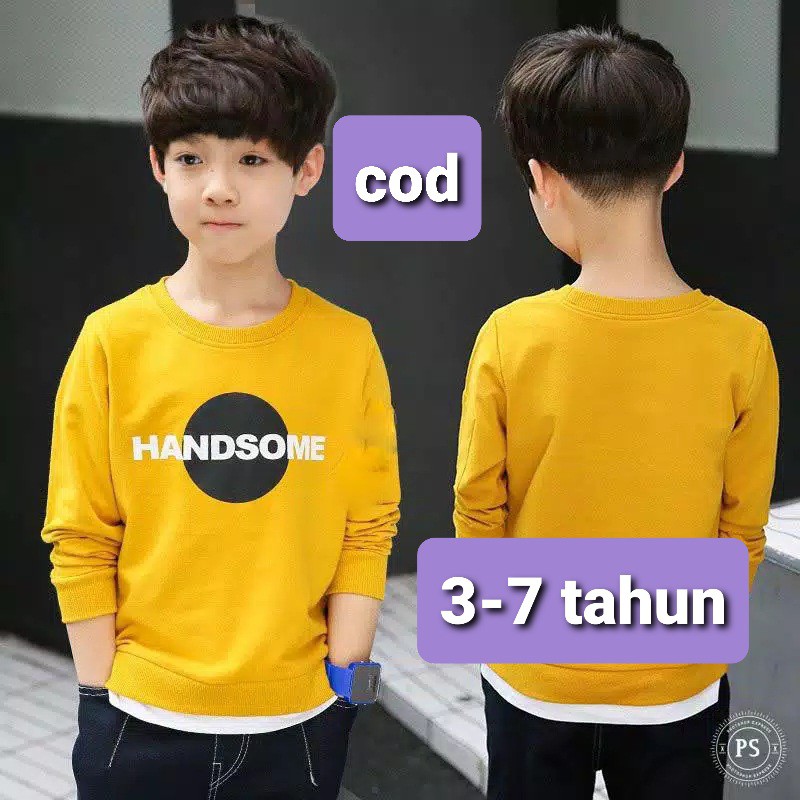 VIGOOO ( 1KG BISA 8 PCS ) Kaos Anak Laki-Laki Lengan Panjang Handsome Bahan Babyterry Usia 3-7 Tahun