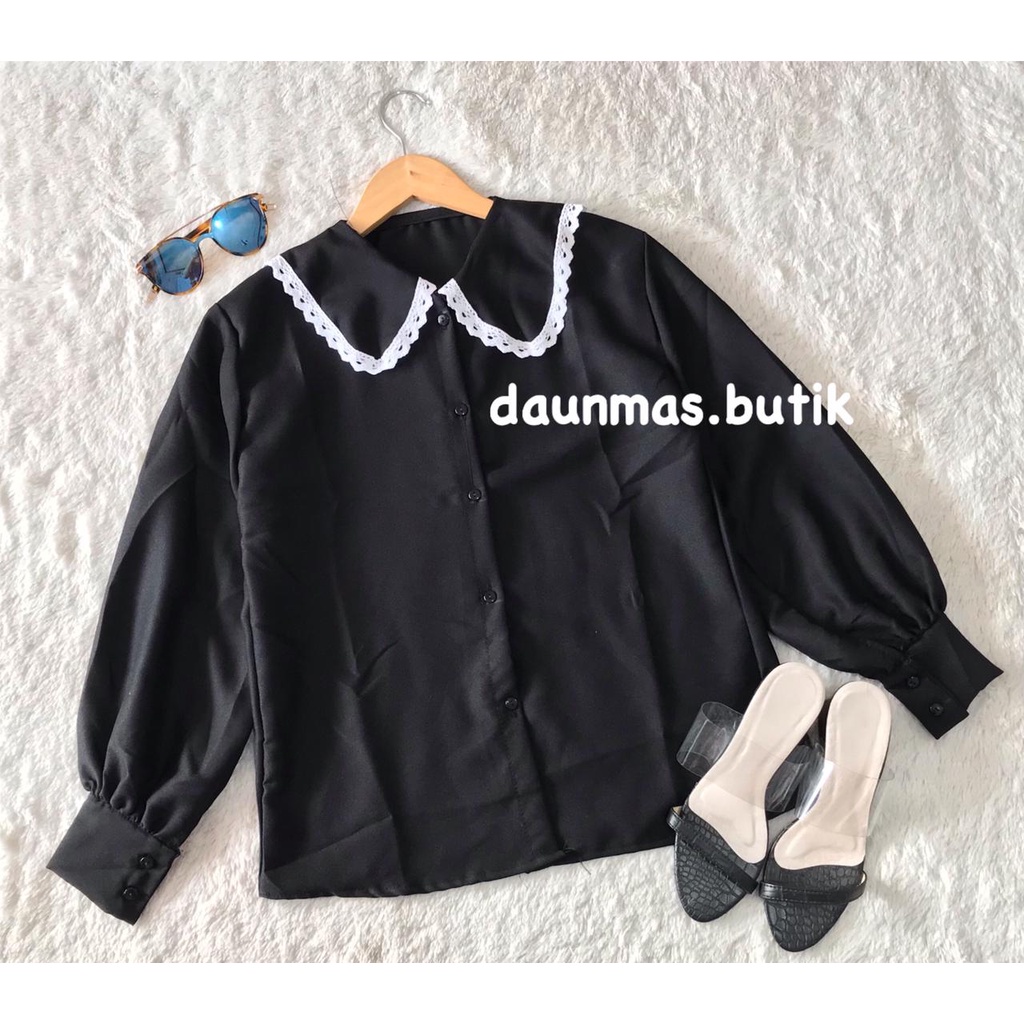 1KG MUAT 6PCS | OWLY BLOUSE KOREA KANCING BUSUI FASHION WANITA MUSLIMAH-KELLYA BLACK