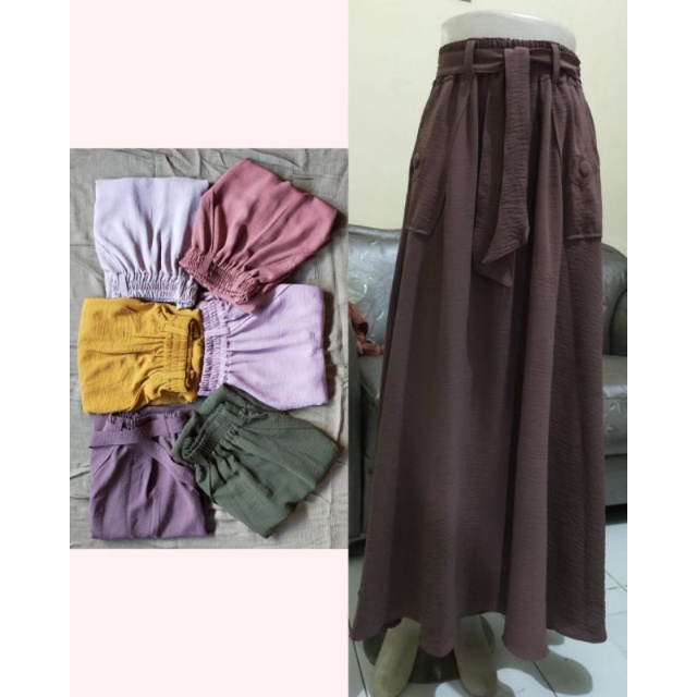 Rok payung lebar keliling 4M bahan crinkle/rok kerja kuliah/rok panjang cringkle mayung/rok syari