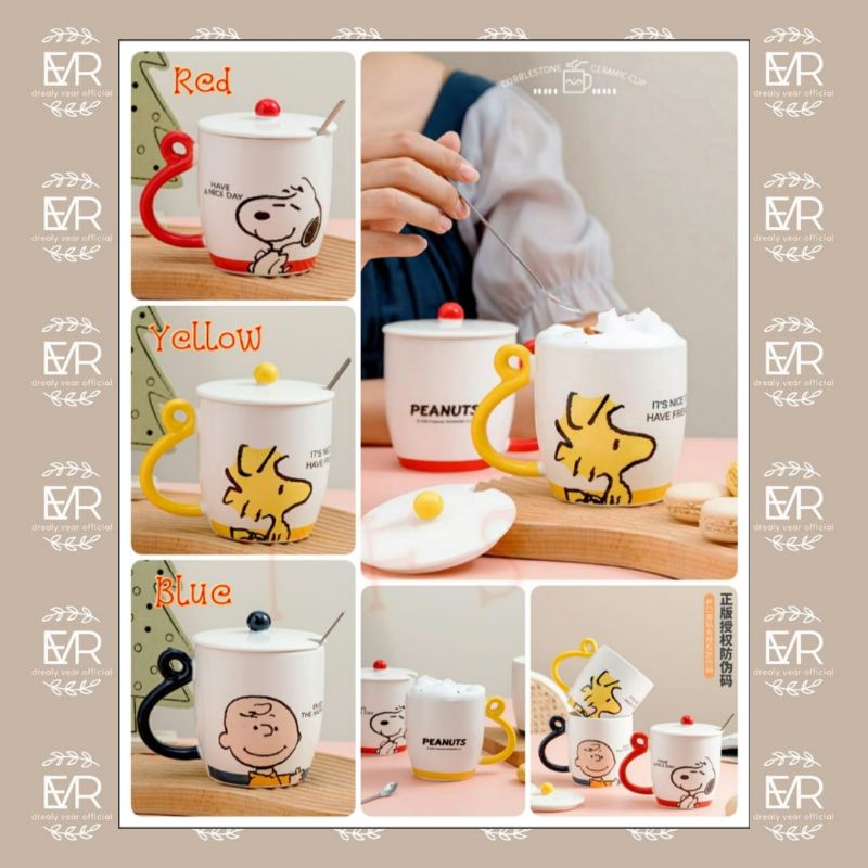 Mug snoopy keramik sendok gagang lengkung