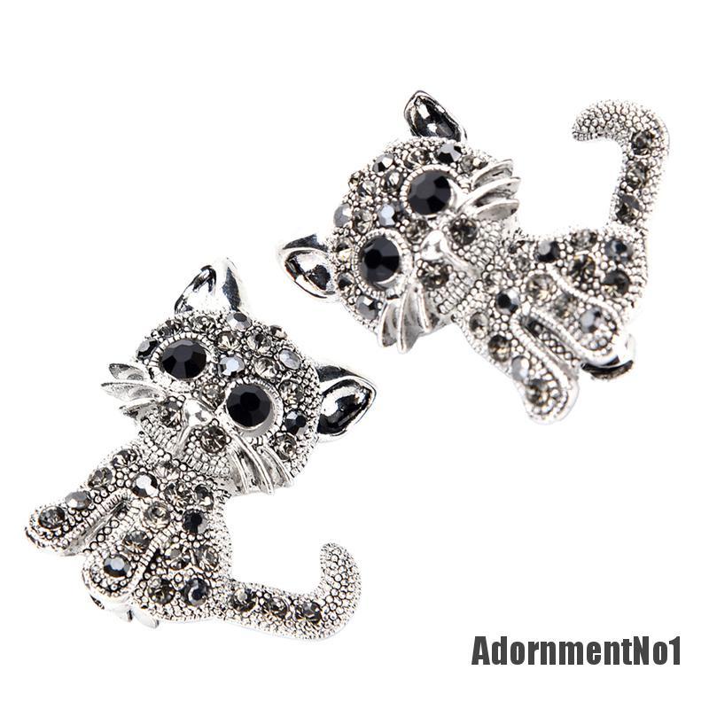 (Adornmentno1) Adornmentno1 Bros Pin Antik Bentuk Kucing Kecil Lapis Silver Untuk Wanita