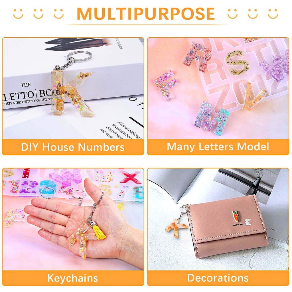 R-flower 33pcs/set Huruf Resin Cetakan Dengan Kunci Ring Sekrup Mata Pin Membuat Perhiasan Handmade Craft Alphabet Mold Kit