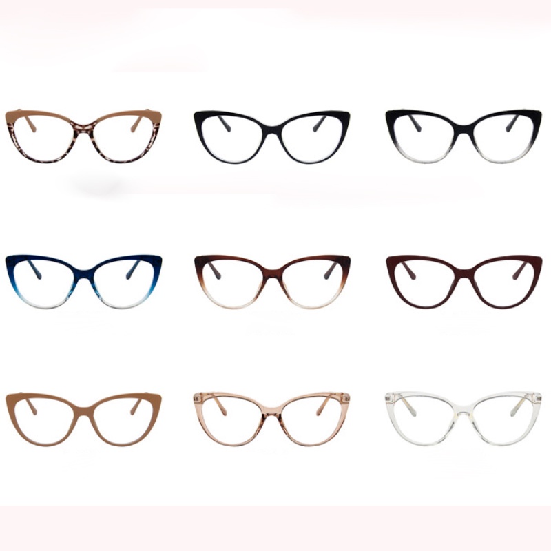 (YUZHU) COD Eropa dan Amerika Mode TR90 Anti Blue Light Logam Bingkai Cat Eye Retro Kacamata Perempuan