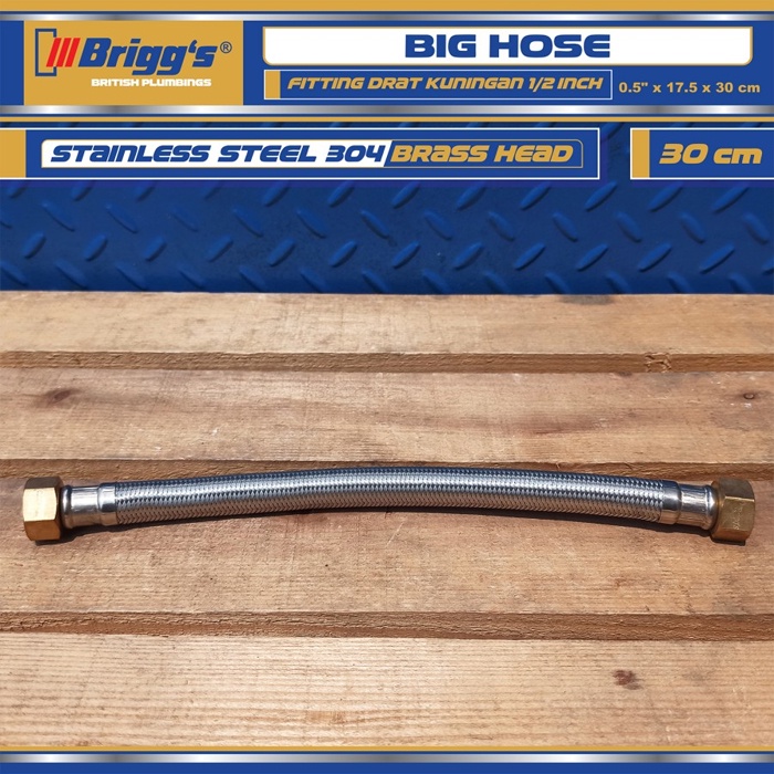 Selang Flexible Rajut Stainless Steel Brigg's 1/2 inch x 17.5 mm x 30 cm