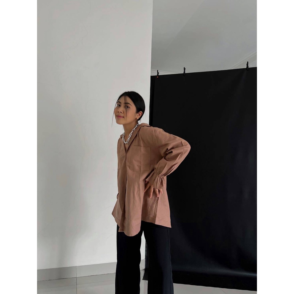 FWR - KEMEJA LINEN SHIRT  / KEMEJA OVERSIZE WANITA / KEMEJA LENGAN PANJANG WANITA 2388