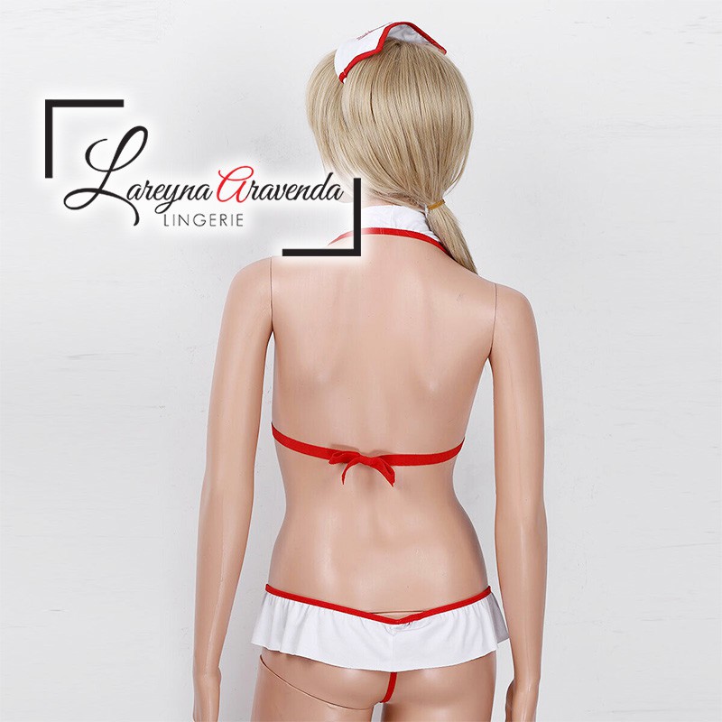 Set Lingerie Seksi + Bando Fit M/L/XL/XXL Model Kostum Perawat Nakal LG344