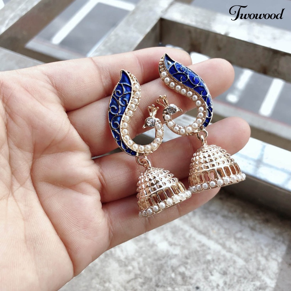 Twowood 1 Pair Dangle Earrings Peacock Lantern Women All Match Faux Pearls Stud Earrings Jewelry Gift