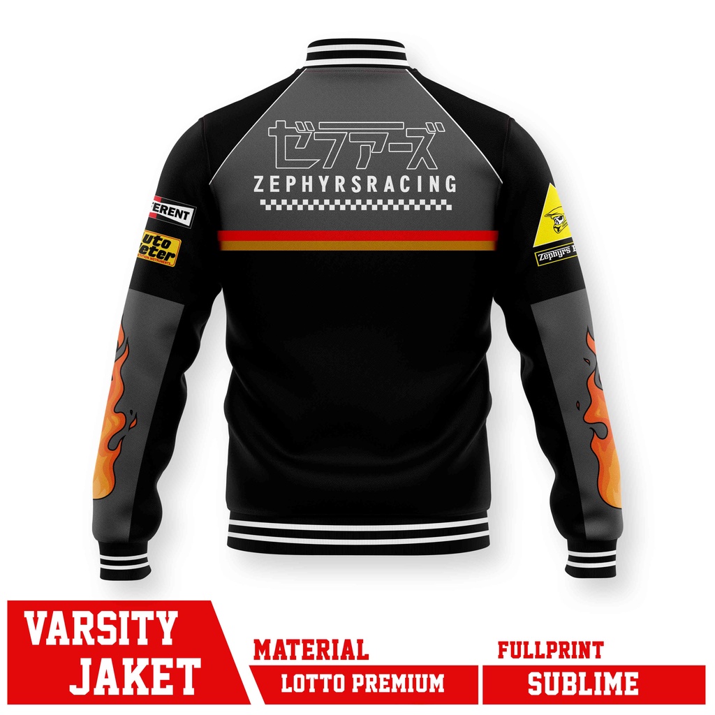 VARSITY JACKET RACING ZEPHYRS ZPH FIRE BLACK GREY FULLPRINT