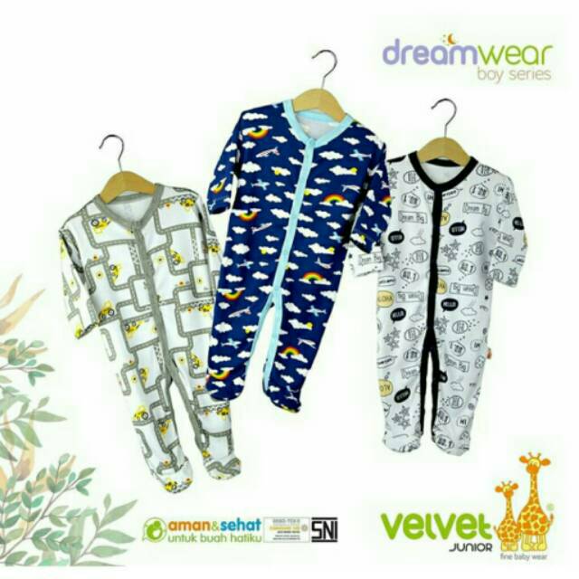 Sleepsuit dreamwear junior velvet jumper baby baju tidur bayi