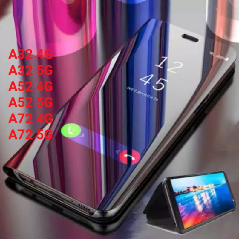 Case Samsung A32 A52 A72 4G 5G Clear View Flip Cover Miror kaca casing Flipcover