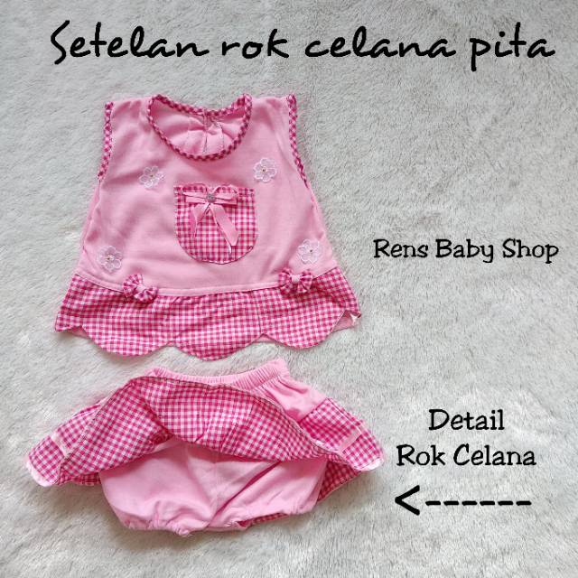 Popi setelan dress singlet rok celana saku pita bayi perempuan cewek