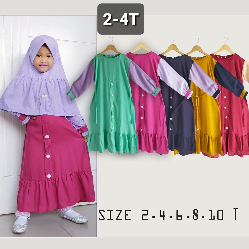 Gamis Mouza Gamis Anak Kerudung Rayon Polos Junior Size 2-4 Tahun Murah