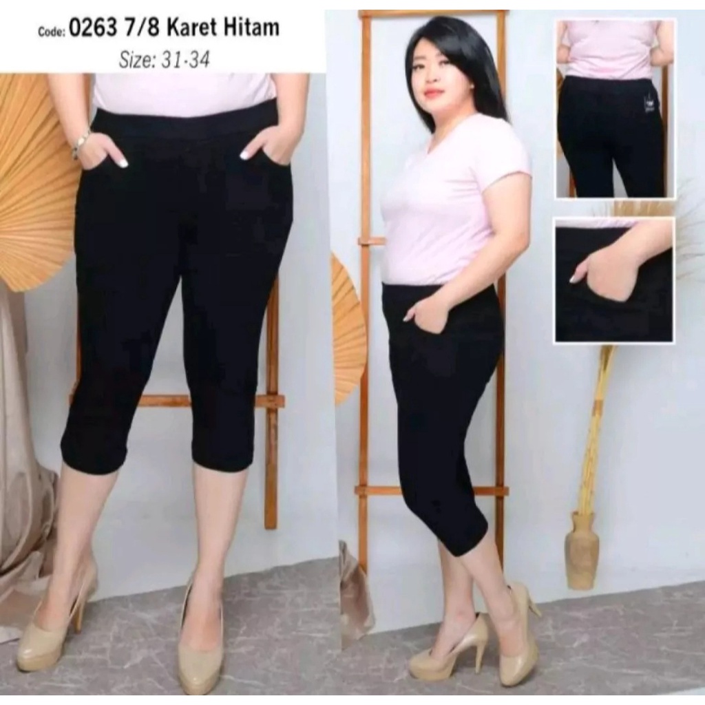 Celana Jeans Wanita 7/8 Full Pinggang karet Street Melar Halus