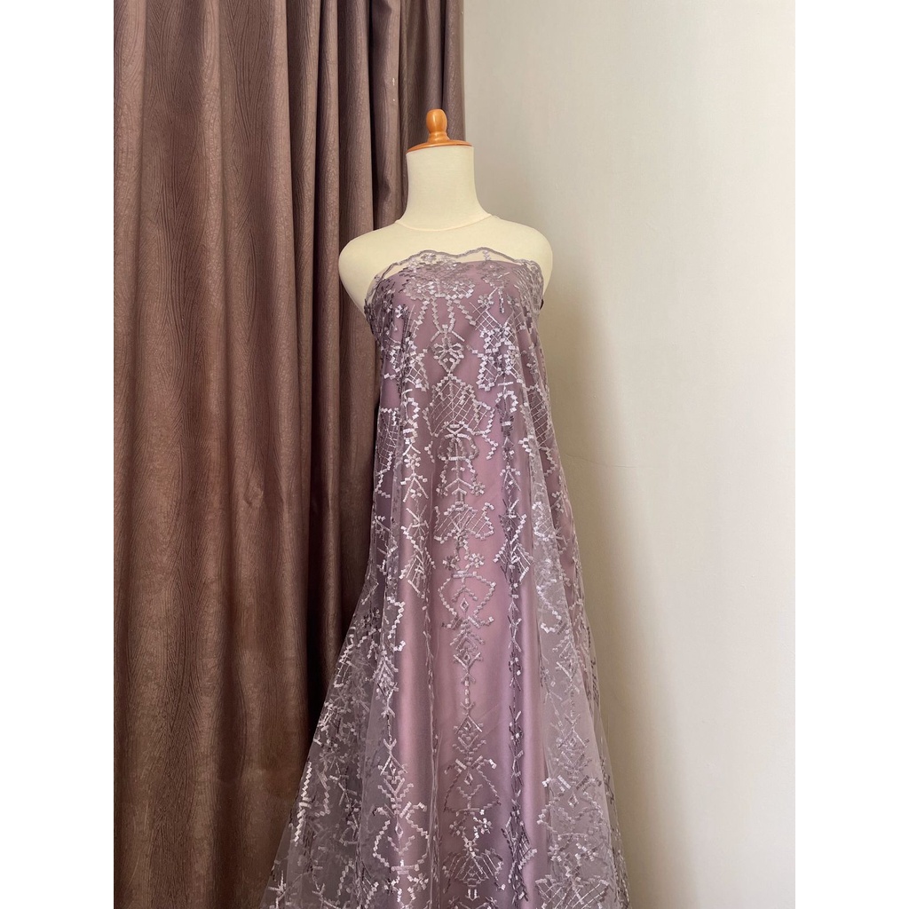 Bahan Kain Kebaya Brukat Tile Tille Bordir Premium Etnik Aphrodite New Series Warna Ungu Taro