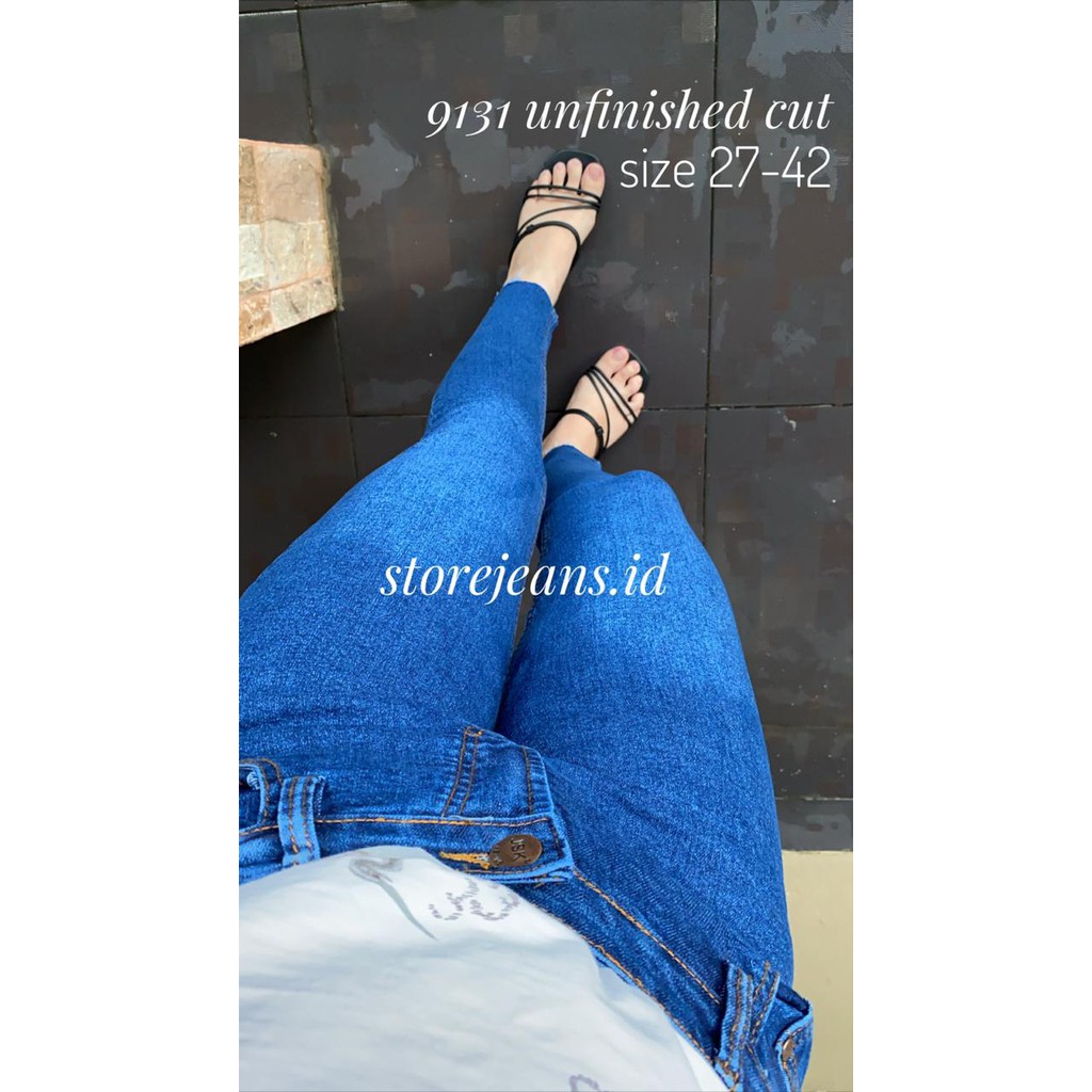 JSK 9131 unfinished cut Skinny biru jeans bigsize Celana Panjang Wanita Softjeans Stretch Melar