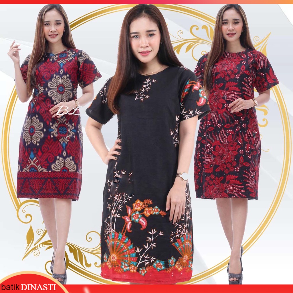 Batik Dress - Dress Pendek MOTIF MERAH KOMBINASI MODEL