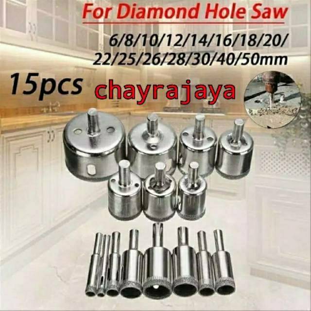 Mata Bor Kaca Set 15pcs Diamond Hole Saw Mata Bor Kaca Keramik Granit