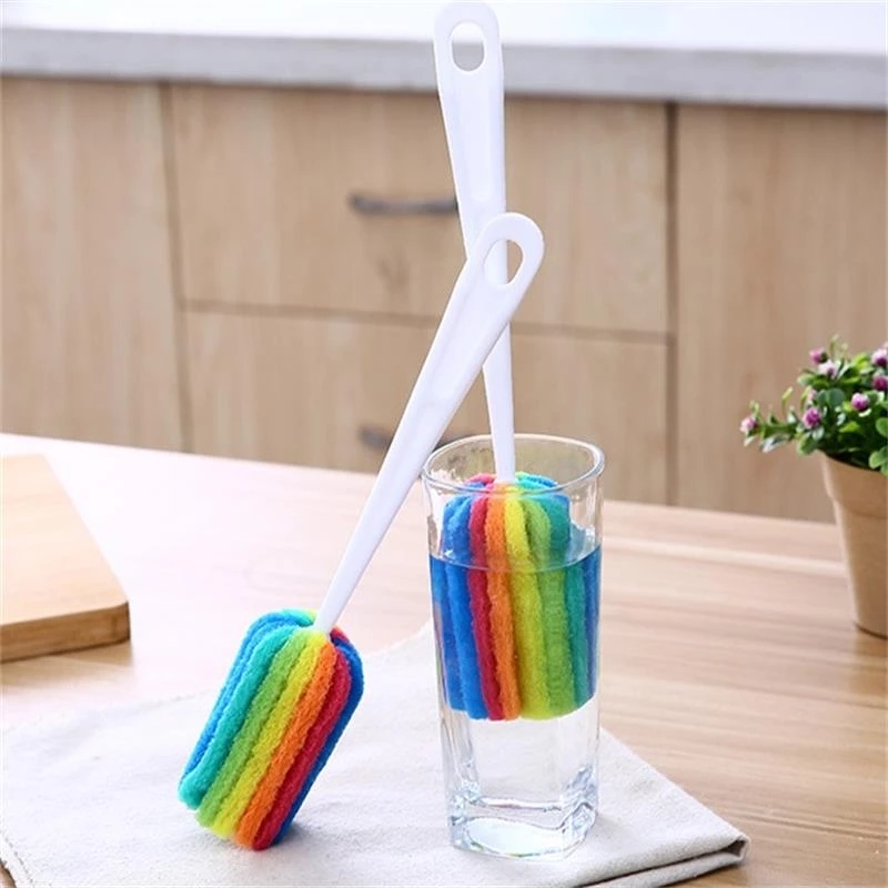 [Long-handled Sponge Multicolored Cup Brush] [Kitchen Dishwashing Brush, Cleaning Brush For Tableware And Kitchenware] [Household Cleaning Brush]