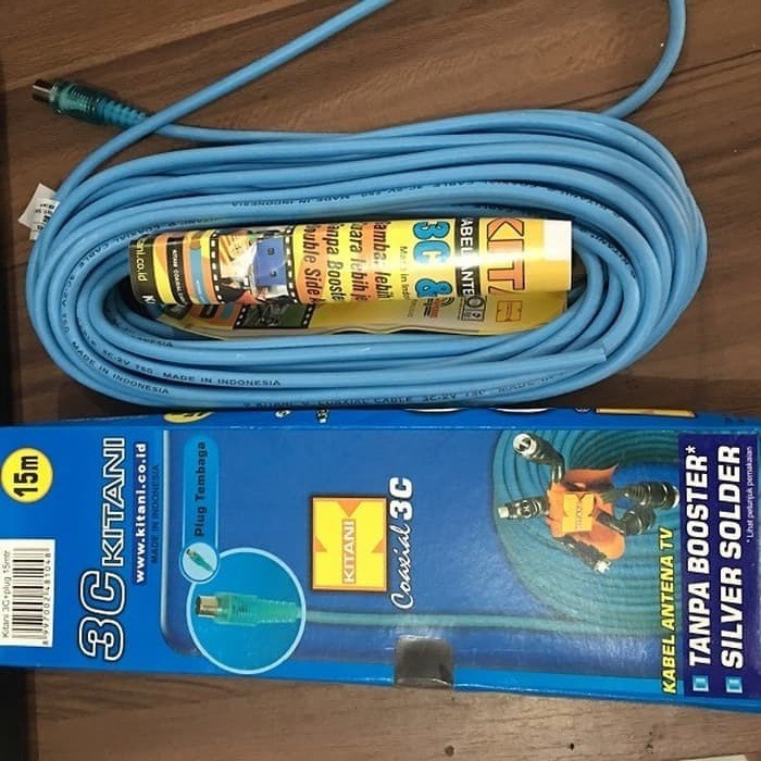 KABEL ANTENA KITANI Bagus Warna BIRU Tanpa Booster 15 Meter 15M 3C