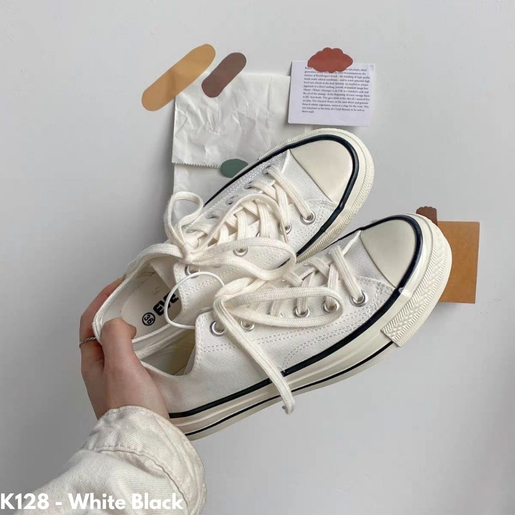 SEPATU SNEAKERS KANVAS SOLE TINGGI IMPORT MODEL KEKINIAN UNIK IMPORT PUTIH HITAM HIJAU K128 TERBARU