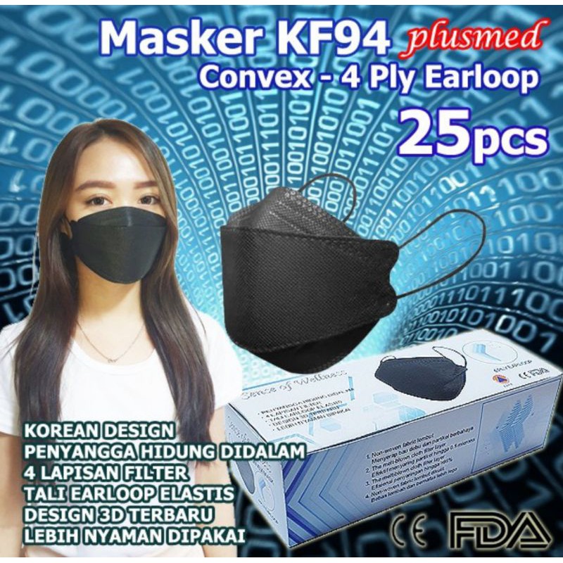 Masker KF94 Confex 4Ply Medis Korea - Masker Medis KF 94 Disposable Surgical Mask Earloop Hitam