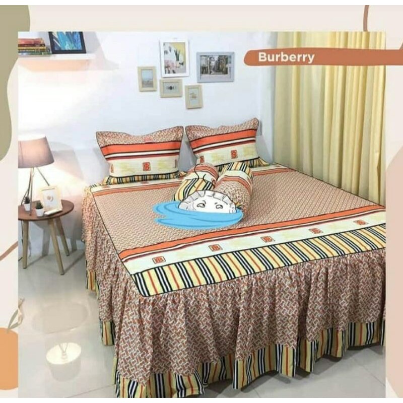 Sprei katun rumbai motif BURBERRY Ukuran 100x200-200x200