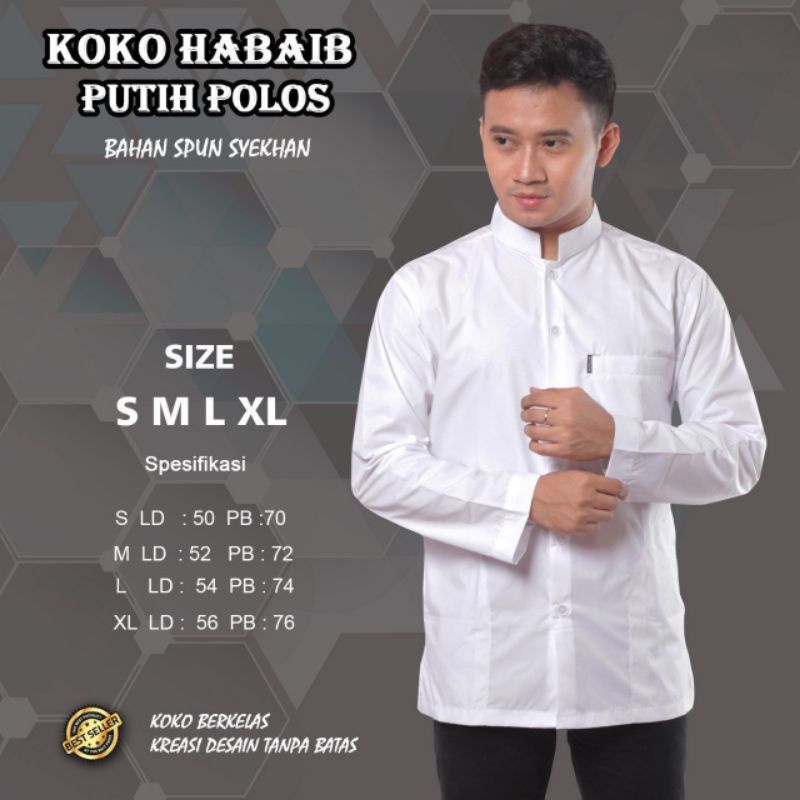 Baju Koko Putih Polos Lengan Panjang KOKO HABAIB Koko Pria Atasan Muslim Polos Berkwalitas Terbaik