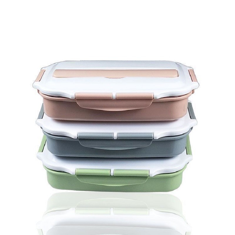 ONEUP Kotak Makan Stainless Steel Healthy Bento Lunch Box 1000ml 3 Grid with Spoon &amp; Chopstick