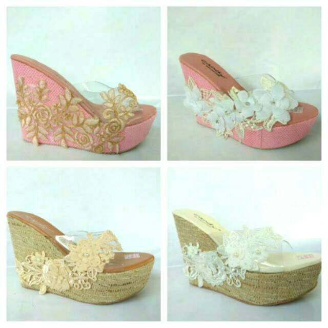 SENDAL WEDGES WANITA/ SENDAL PESTA WANITA/ SENDAL BUNGA WANITA / SENDAL WANITA