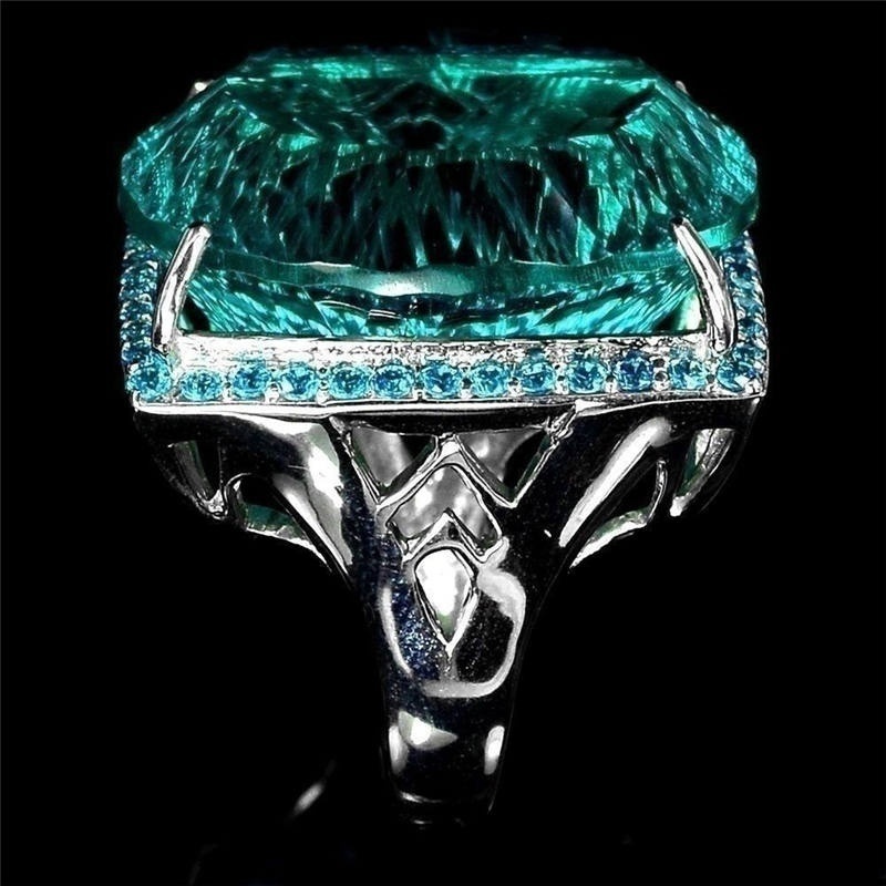 Cincin Wanita Bentuk Ellipse Cut 128ct Aquamarine Untuk Pesta Cocktail