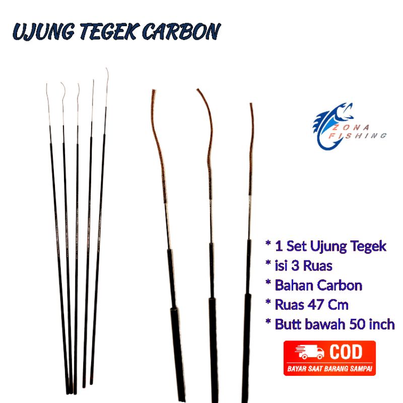 Ujung Tegek CARBON 1 Set Ros 1 2 3 Ukuran Lengkap Ruas Tertutup 49cm