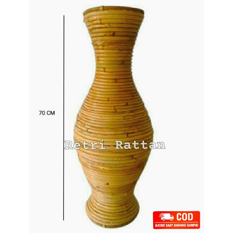 Guci Pot Vas Bunga Rotan Dekorasi Hias tinggi 70cm